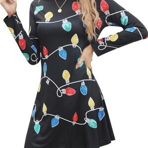 Festive Black Dress with Colorful Light Print